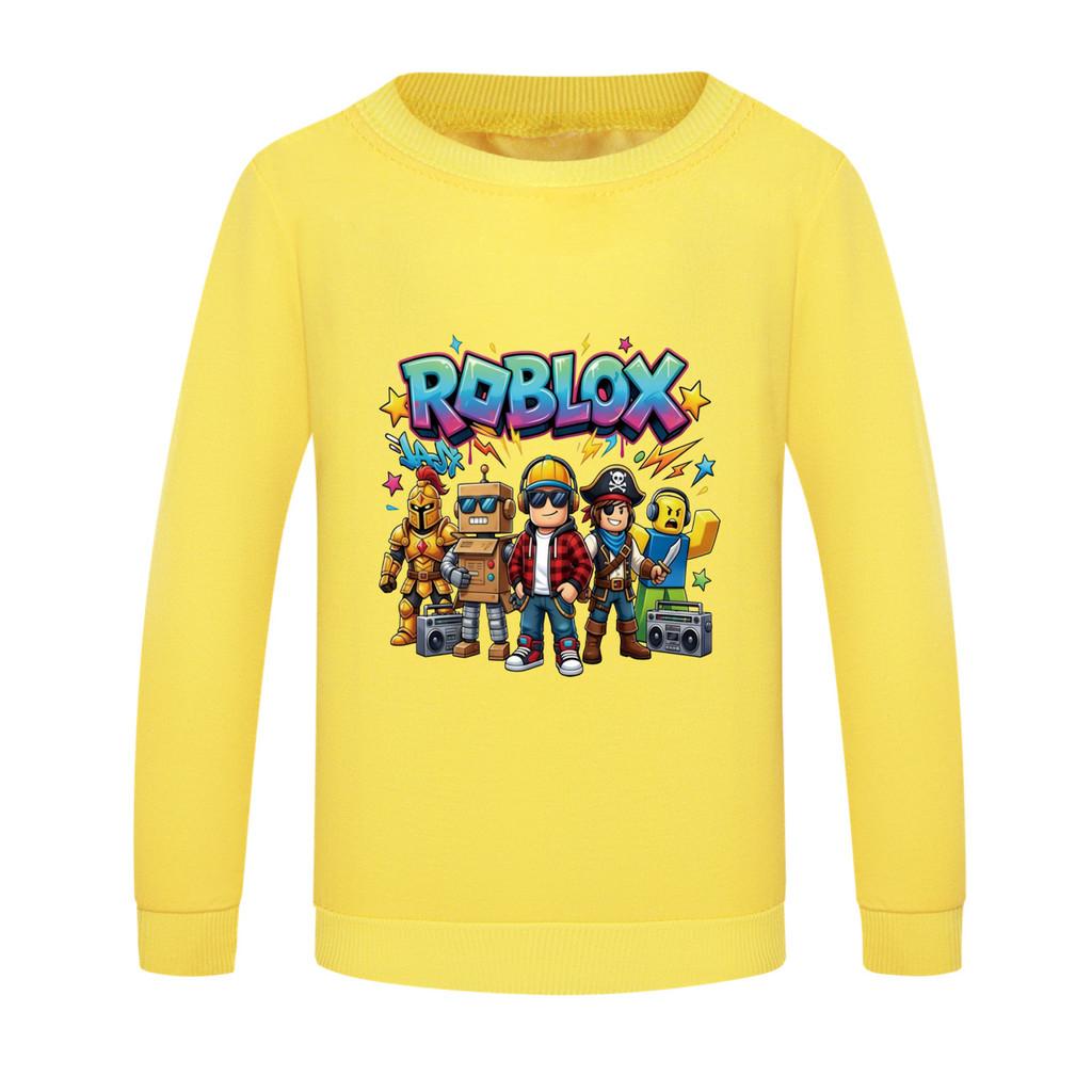 5574 Детская толстовка для мальчиков и девочек с принтом Roblox, круглым вырезом и длинными рукавами 100cm жёлтый
