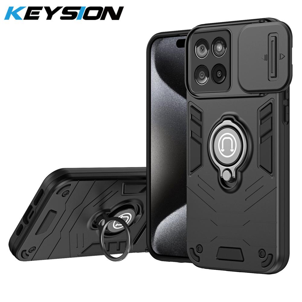 

KEYSION Противоударный чехол для Motorola Edge 60 Fusion 5G со сдвижной защитой камеры, кольцом-подставкой, чехол для телефона для MOTO Edge 60 5G 60S 5G for Edge 60 Fusion чёрный