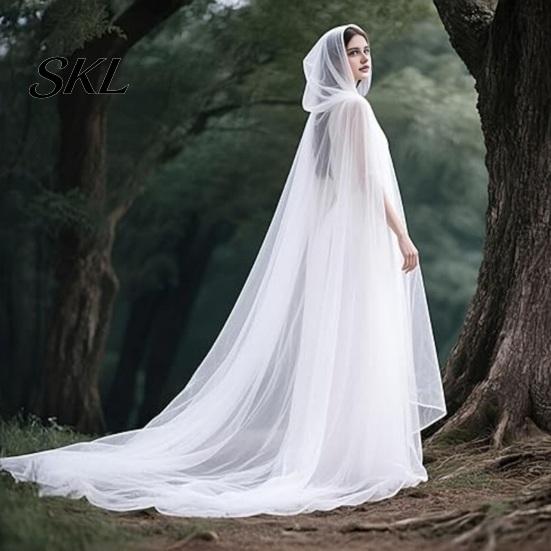 Layered Cosplay Cloak Hooded Mesh for Adults, 2 Layer Sheer Tulle Cape, Witch Costume Gothic Queen Halloween Renaissance Accessories Dark Elf Cape