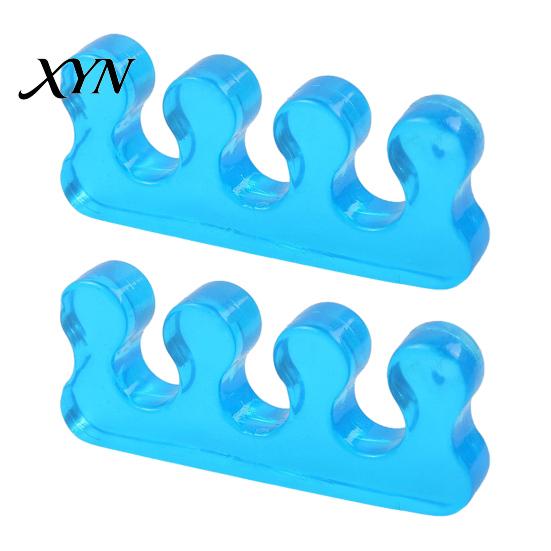 Sensitive Skin Foot Care 1 Pair Toe Separator for Overlapping Toes, 3-Hole Blue Gel Bunion Corrector, Transparent Soft SEBS Spacer Hallux Valgus,
