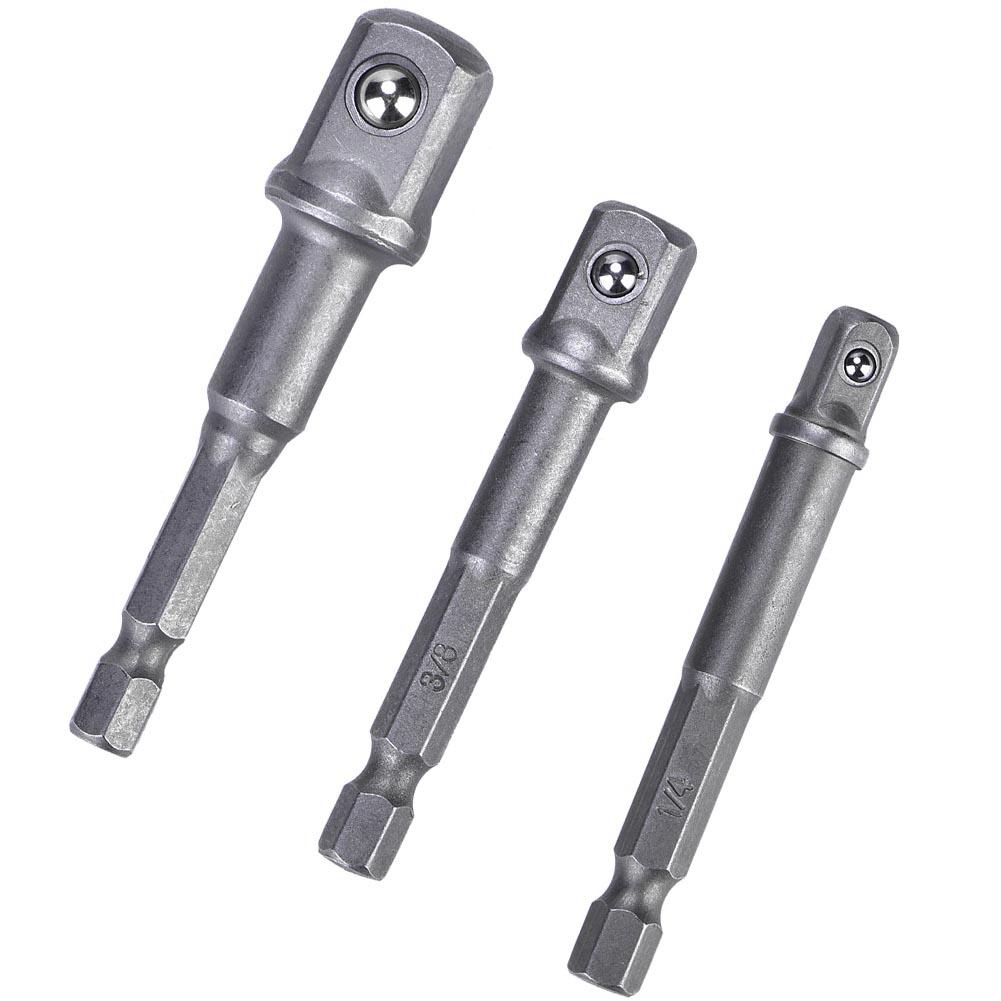 3Pcs Black Socket Adapter 1Celsius4 Hex Shank to 1Celsius4 3Celsius8 1Celsius2 Head Drill Bit Driver