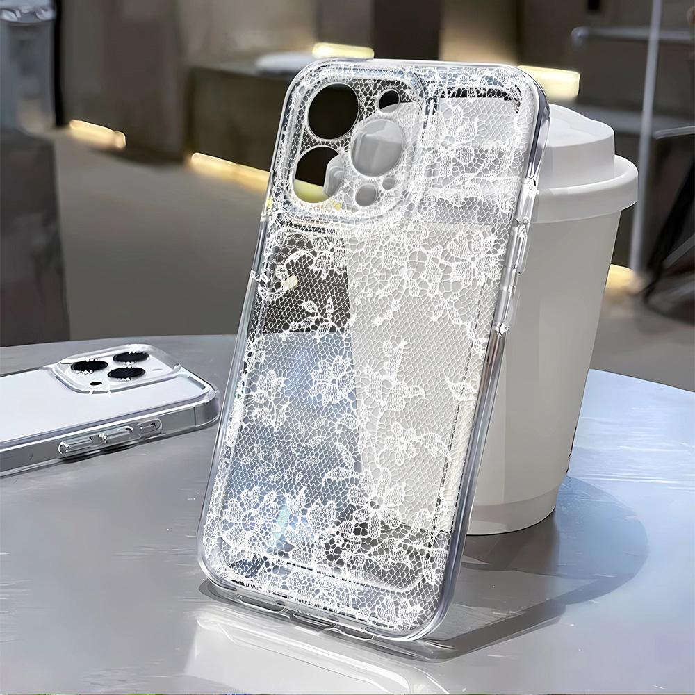 Elegante Romantische Witte Kant Patroon Telefoonhoesje Voor iPhone 17 Pro Air 16 15 14 13 12 11 Pro Max 7 8 Plus SE2 16E Zacht Doorzichtig Hoesje iPhone 14 Pro Max