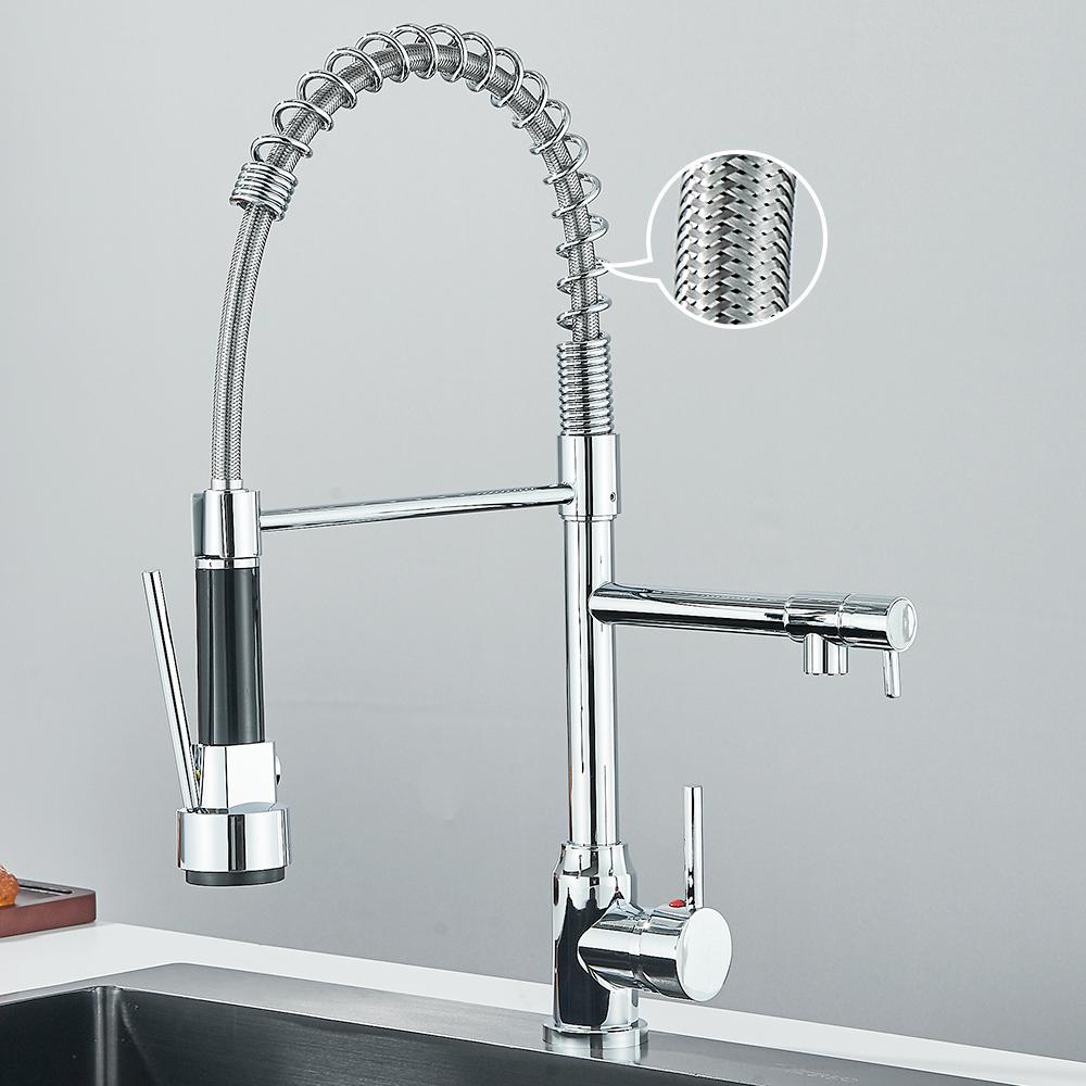 Pull Down Spring Kitchen Faucet Single Lever Hot Cold Mixer Water For Kitchen Sink Dual Spout Nozzle Faucets Crane