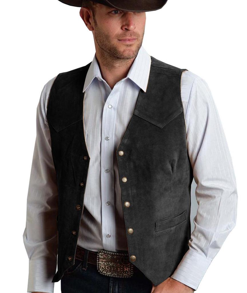Men's Suede Slim Fit Vest with Metal Buckle - Business Style