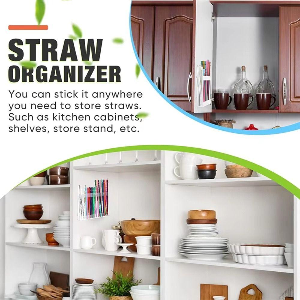 Acrylic Straw Storage Dispenser 5 Grids Kitchen Accessories Container  Spoons Chopsticks