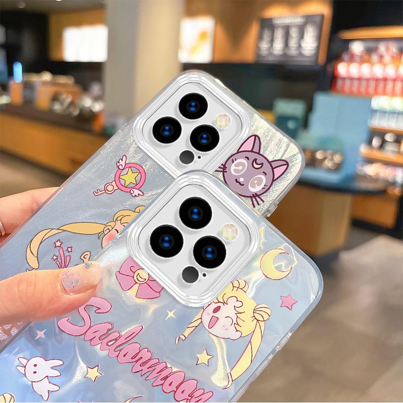 Lovely Sailors Moons Anime Gradient Phone Case for iPhone 16 15 14 13 12 11 8 7 6 Pro Max Plus XS XR Hard Shockproof Back Covers