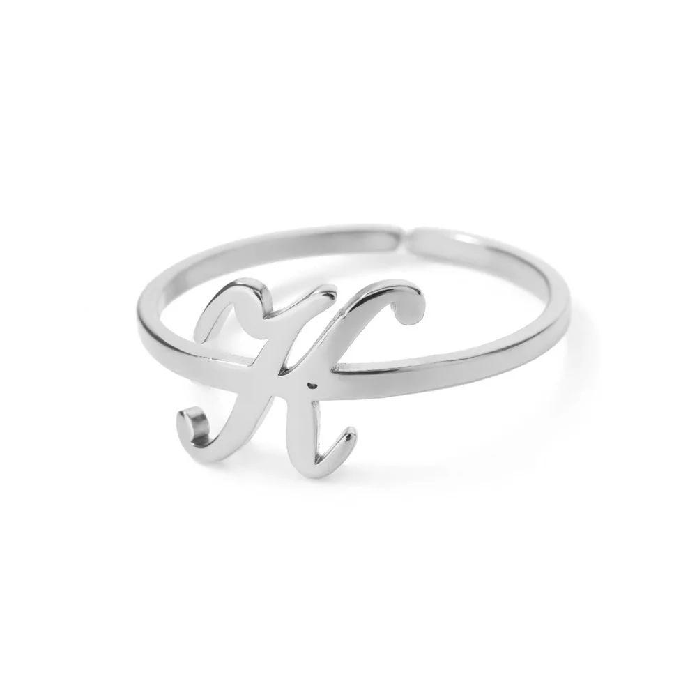 Stylish Adjustable 26-Letter Stainless Steel Ring for Women - A-Z Personalized Initial Finger Ring