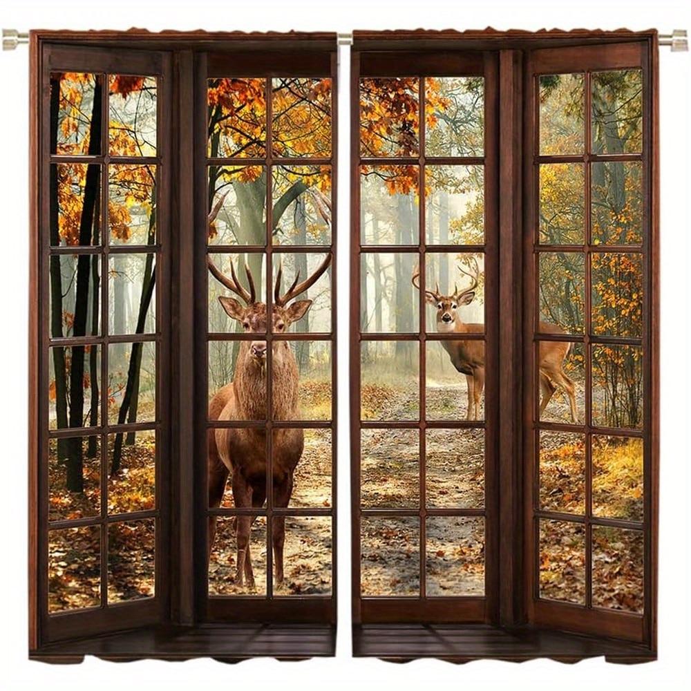 2 pieces of Trees of the Black Forest series printed curtains, 30*65, bedroom and living room, home decoration, room decoration