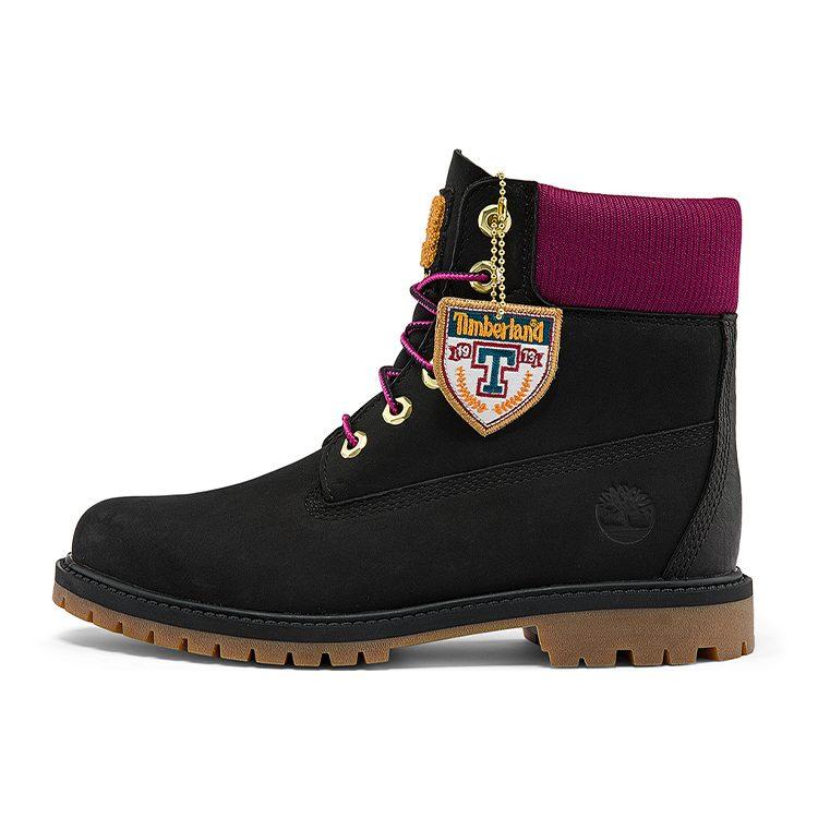 Timberland Heritage 6 Inch Waterproof Boots 'Black Nubuck With Pink' Women's A44KXW