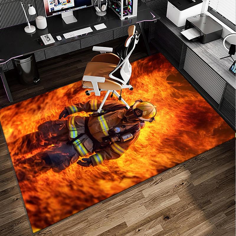 Firefighter Bravery In Action Office Rug Chair Mat, Entryway Carpet, Suitable for Front Door, Bedroom, Living Room, Desk, Holiday Gift