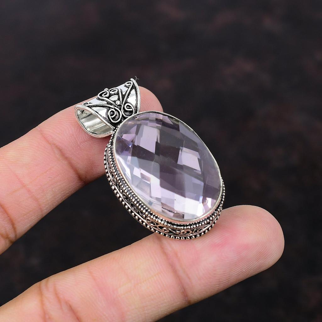 Faceted růžový kunzitový přívěsek přírodní kámen šperky 925 mincovní stříbro přívěsek ručně vyrobený přívěsek drahokam vintage přívěsek dárek k zásnubám