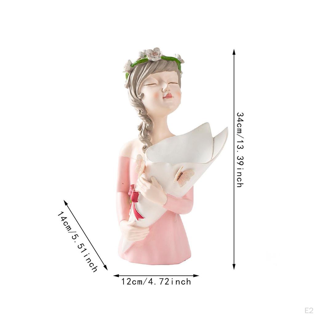 Figurina Fata Vaza De Flori Modern Unic Ideal Cadou, Statuie Design Nordic, pentru Sufragerie Birou