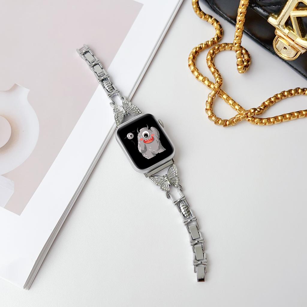 Butterfly Alloy Fashion Watch Bands for Watch 10/9/8/7 IWatch 40/42/44/45mm Bangle Design Press Buckle Full Color Printing