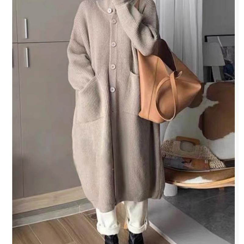 Lazy Wind Turtleneck Autumn and Winter Sweater Women's Single-breasted Solid Color Long-sleeved Knitted Cardigan Women's Medium and Long Coat Women