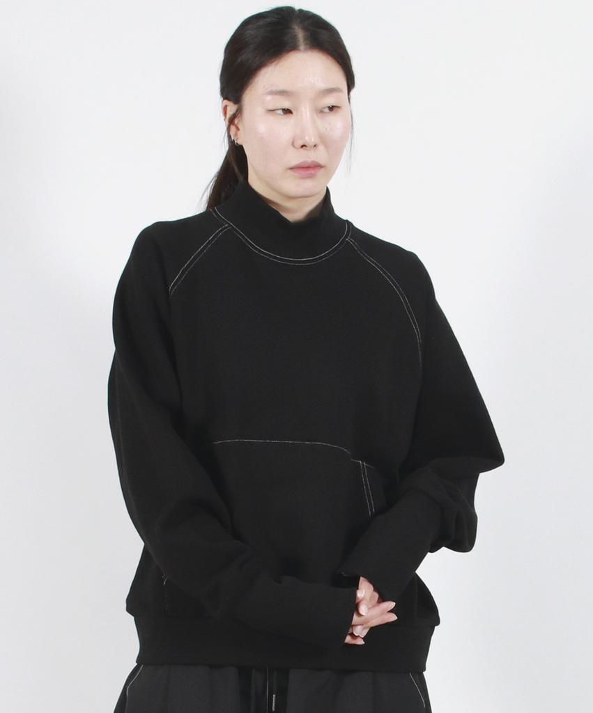 Deumakeu High-Neck Medium-Fit Stitch Raglan Sweatshirt - Black