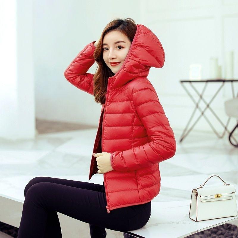 Double-layer fabric Lightweight women's hooded stand-up collar Winter duck down jacket Slim fit