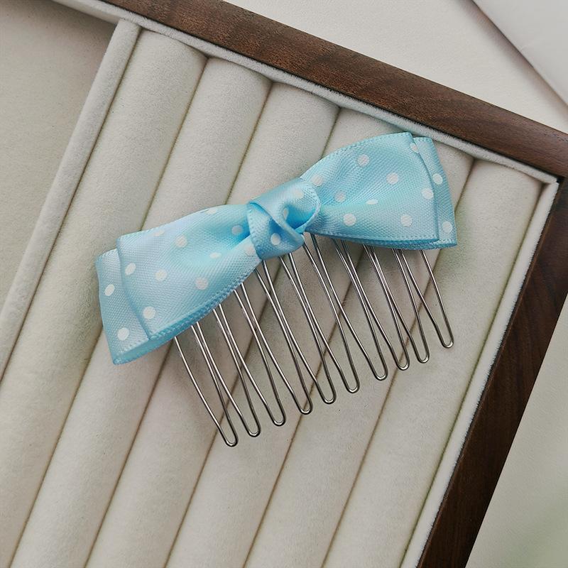 Polka Dot Satin Bow Hair Combs Non Slip Metal Teeth Adorable Hair Styling Accessories for Girls Daily Wear Prom Birthday Gifts