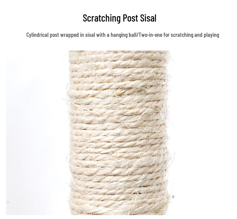 Sisal Cat Tree & Scratching Post: Double-Layer Platform, Wear-Resistant, No Shedding, Entertaining Toy for Bored Kittens.