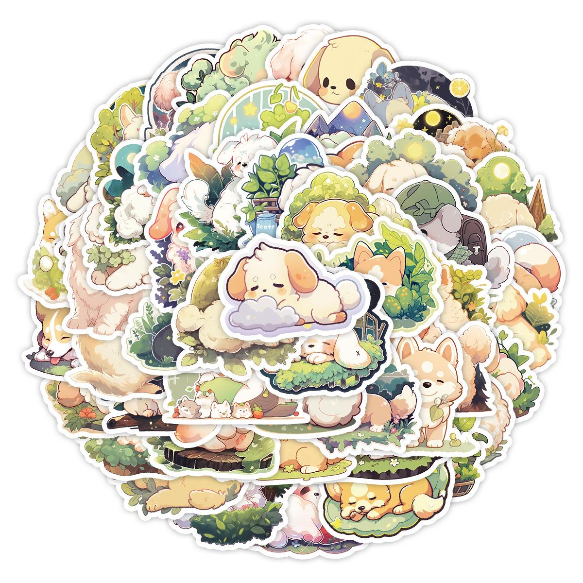 

50 Pieces of Goodnight Dog Doodle Stickers, Cute Style Stationery Stickers, Water Cup and Computer Waterproof Decorative Stickers