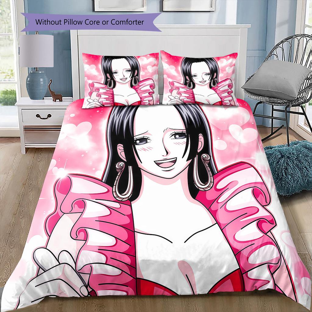 Anime One Piece Cartoon Pattern Bedding Quilt Set Quilt Cover Pillowcase Home Birthday Gift(1 * Duvet Cover + 2 * Pillowcase, Without Core)