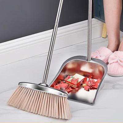 Set Upgradeato di Scopa e Paletta in Acciaio Inossidabile con Manico Spesso Resistente all'Usura e Secchio Integrato