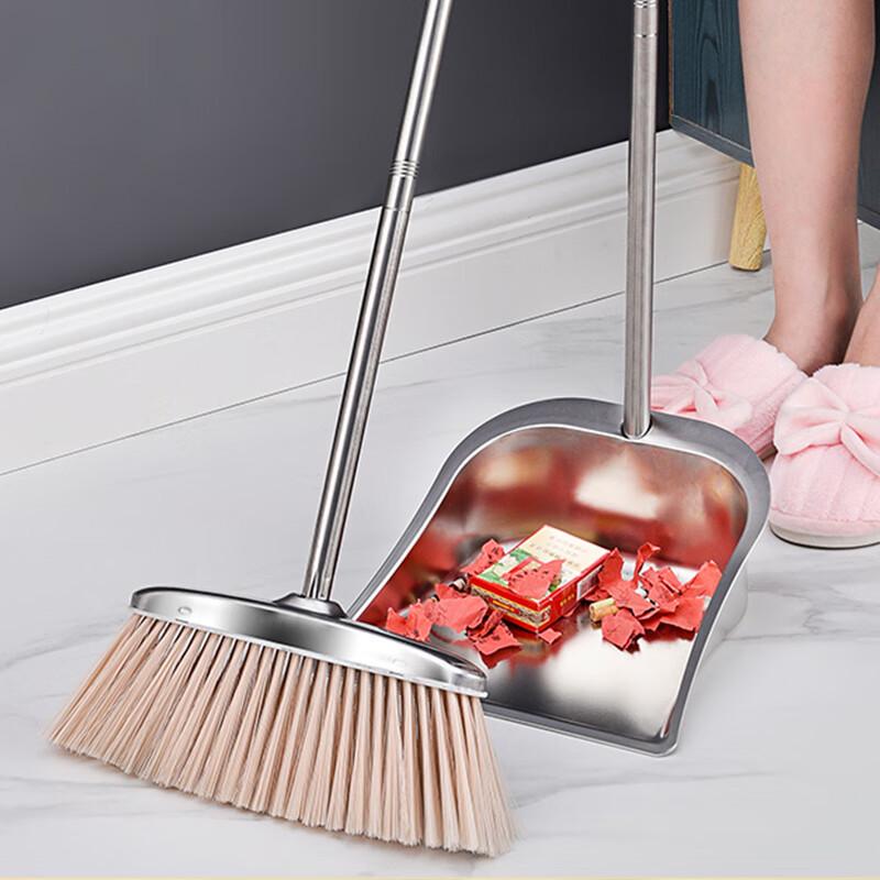 Upgraded Stainless Steel Broom and Dustpan Set with Wear-Resistant, Thickened Handle and Integrated Scooping Bucket