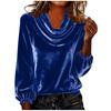 Women's Fashionable Color Round Neck Long Sleeved Gold Velvet Pullover T-shirt Top