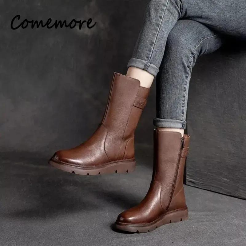 Botas de media caña para mujer Comemore Zapatos para mujer Piel Marrón Moda 2024 Botín de media caña Novedades Botines de entretiempo Otoño Calzado