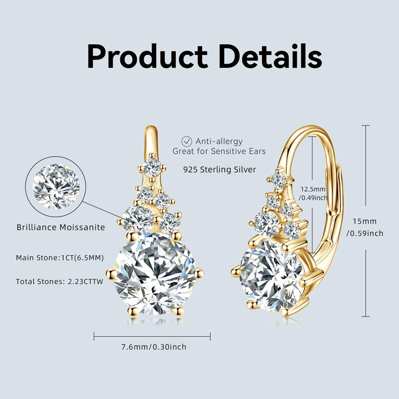Wedding Jewelry Sterling Silver 925 6.5mm & 2.5mm & 1.7mm & 1.5mm & 1.3mm Round Moissanite Stud Earrings for Women