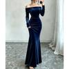 Women S Elegant Velvet Off Shoulder Bodycon Maxi Dress