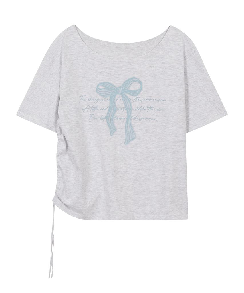 ILLIGO Ribbon Shirred Off-Shoulder T-Shirt Back Melange