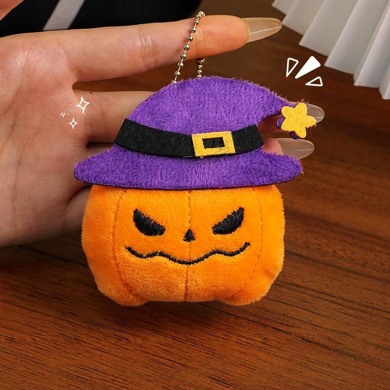 Adorable Halloween Plush Key Ring Soft Pumpkin Ghost Bat Witch Hat Pendant for Women Bag Decor Halloween Gift for Friends