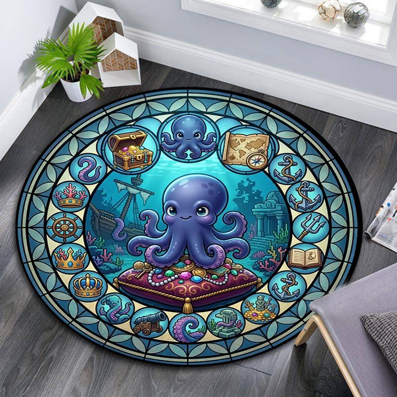 Ocean Adventure Icons Round Area Rug Under Office Chairs Bedroom Living Room Home Decor