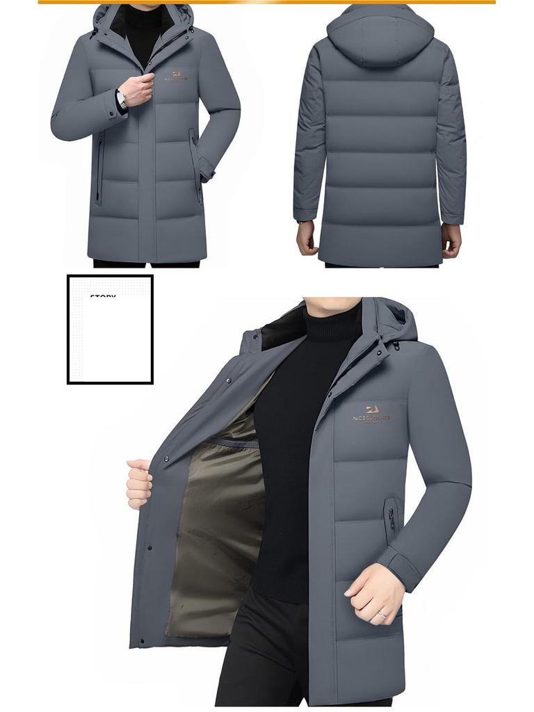 Pierre Cardin Men's Mid-Length Goose Down Jacket with Detachable Hood - Winter Business Casual Thick Outerwear