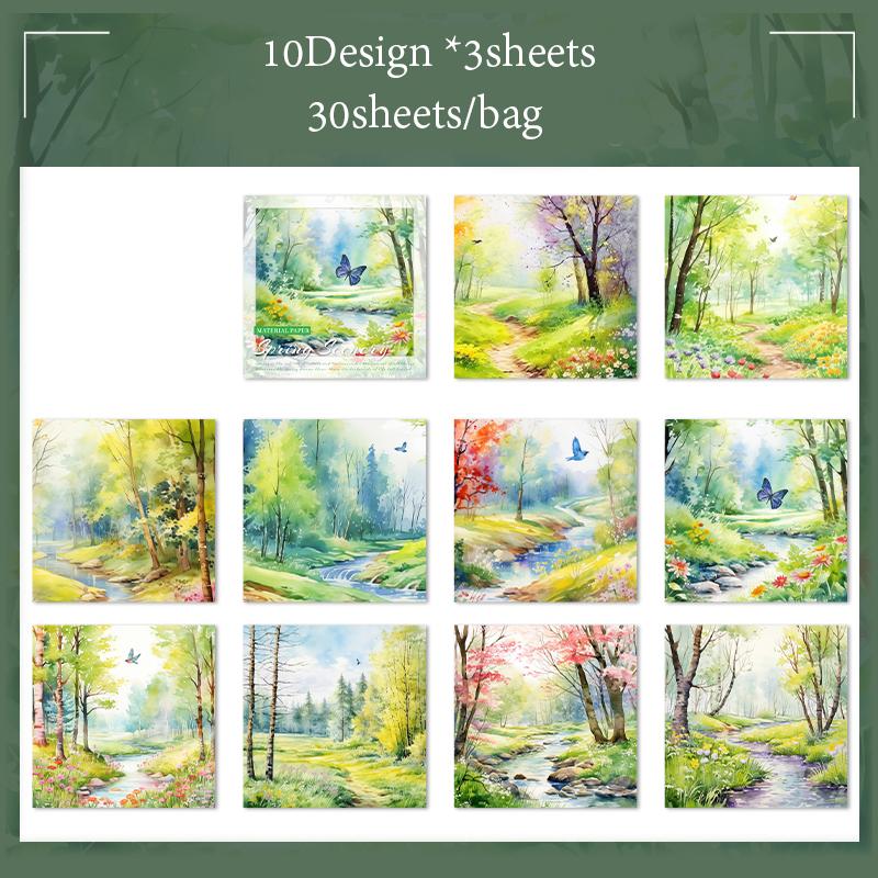 30sheets/bag  Material Paper Spring Watercolour Landscape Handbook Stationery DIY Handmade & Scrapbook Journal Decoration