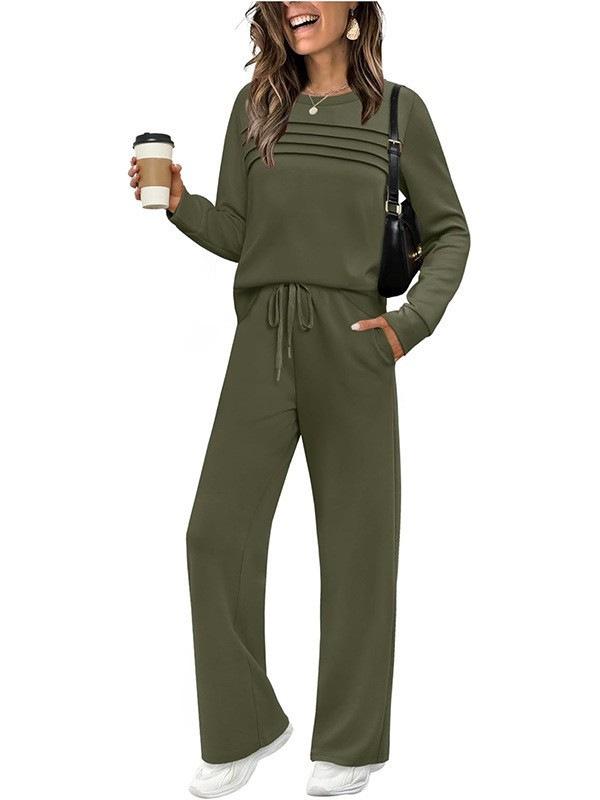 2025 Women's Set: Long Sleeve, Elastic Waist, Wide Leg Pants - Autumn/Winter Casual Wear