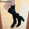 Winter Fashion Stretch Fabric Women Over The Knee Sock Boots Street Style Thick Heel Party Stripper Female Silm Long Booties