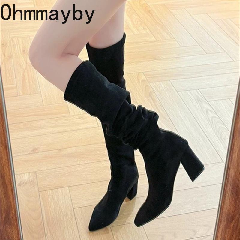 Winter Fashion Stretch Fabric Women Over The Knee Sock Boots Street Style Thick Heel Party Stripper Female Silm Long Booties