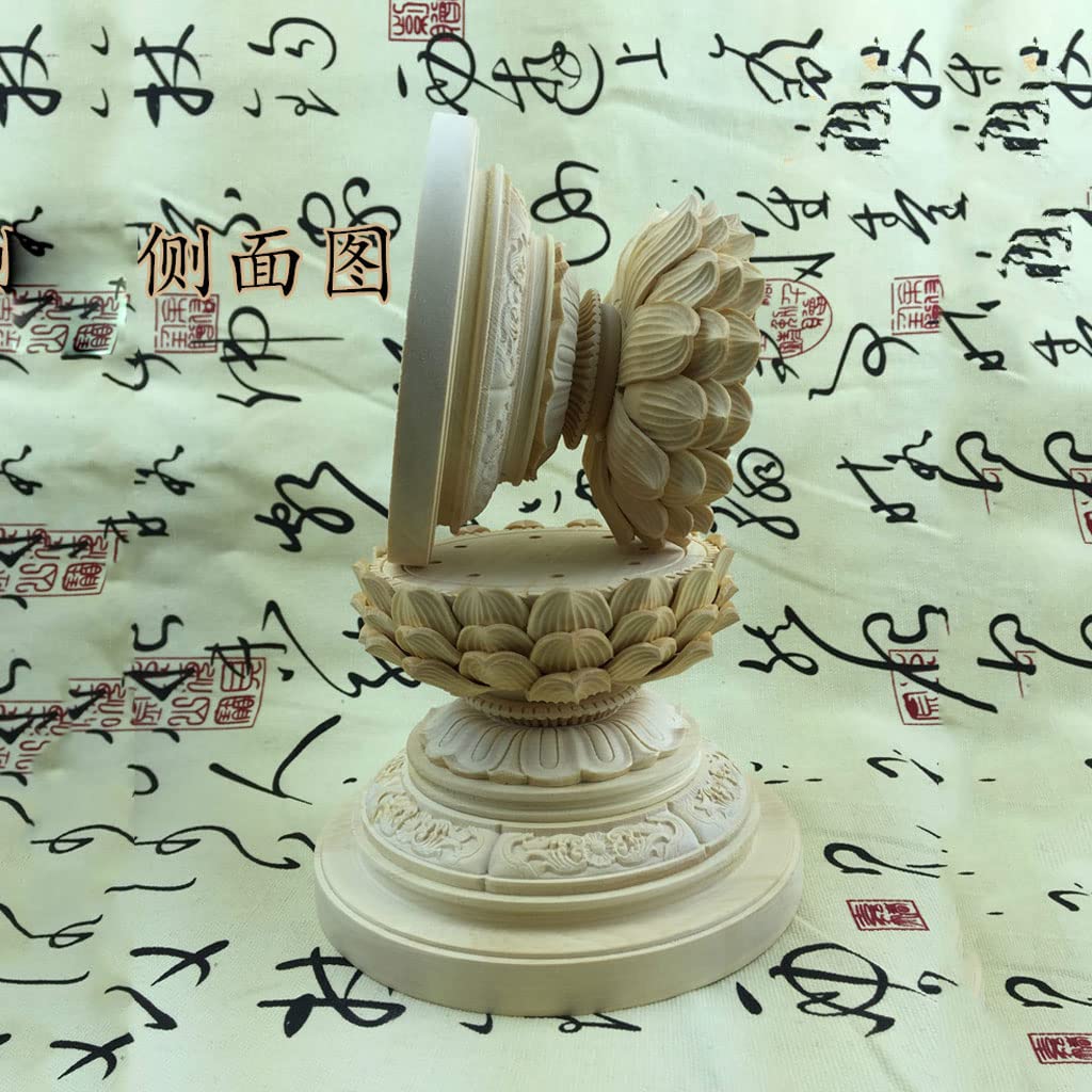 Round Buddha Statue Base, Made of Cypress Wood, High-Quality Wood Carving, Lotus-Shaped Pedestal [Woodcarving Buddhist Altar Accessories], Wooden Pede