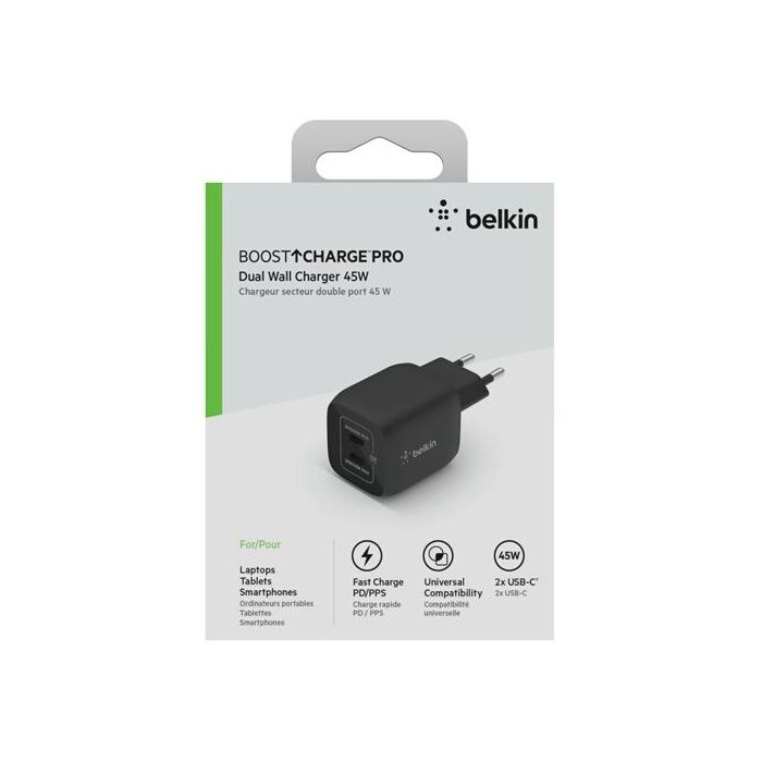 Chargeur - Belkin - WCH011VFBK - 45W - USB-C - Charge rapide GaN