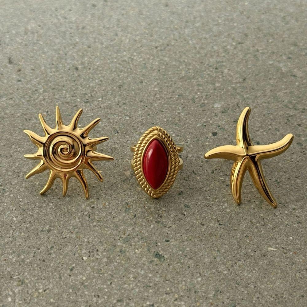 Stainless Steel Starfish Ring Gold Color Stainless Steel Jewelry Ocean Style Ring  Hand Jewelry