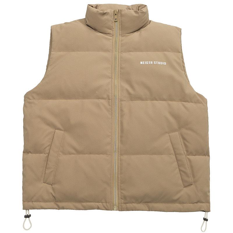 Paimon Plus-Size Men s Winter Down Vest: Trendy Letter Print, Stand Collar, Loose Fit 5XL (235-255 Jin) хаки