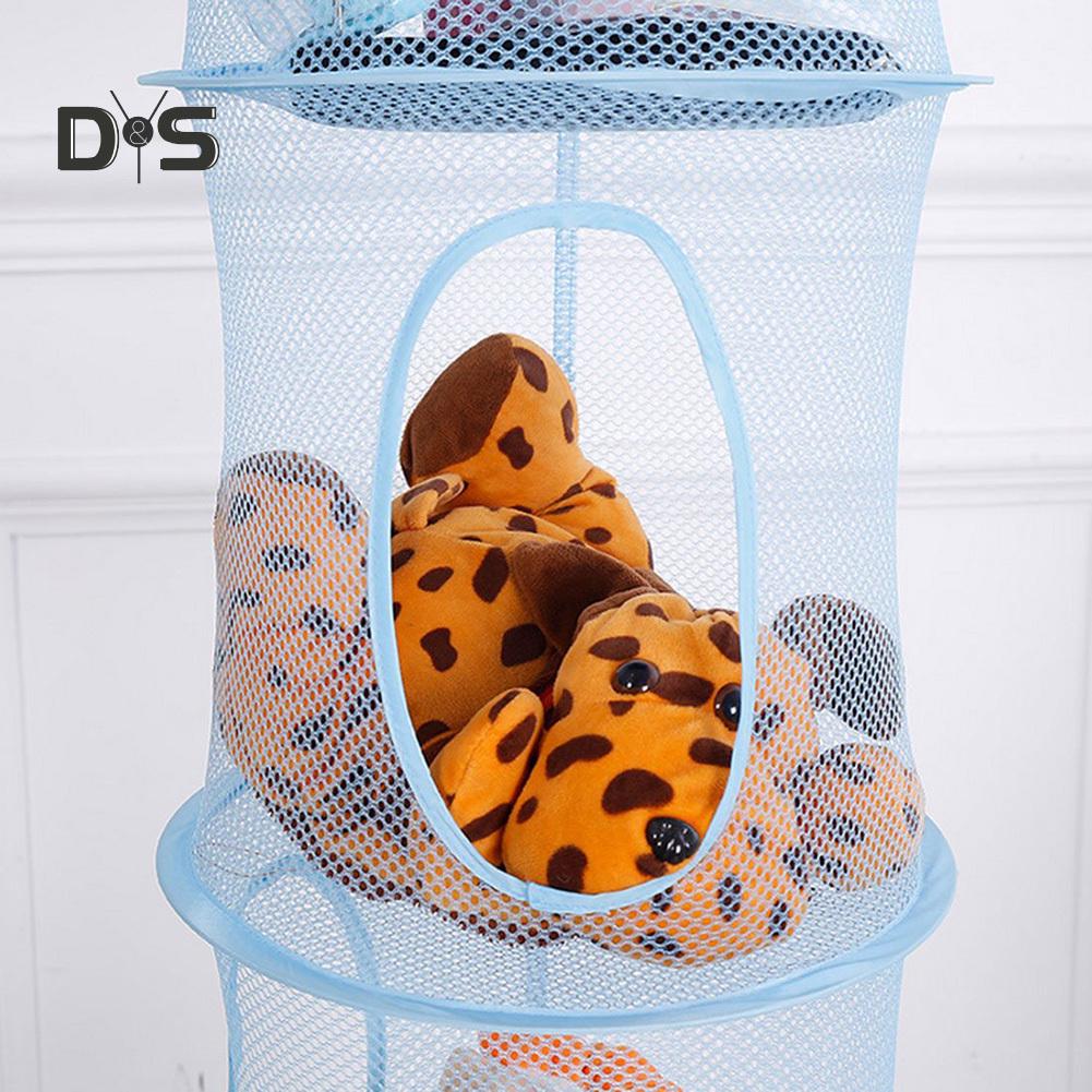 Divoký zvonek 4 vrstvy síťovaný skládací úložný regál na dětské hračky závěsný koš drobnosti