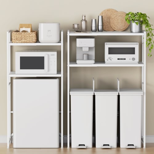 TKUIN Adjustable Width and Height Over Trash Can Rack, Microwave Rack, Microwave Stand, 60-80cm Wide, 8 Height Adjustable Levels, Toaster Stand, Multi