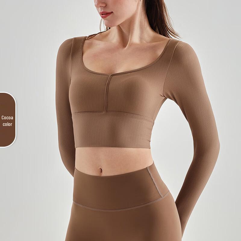 Women s Long Sleeve Fitness & Yoga Top with Fixed Chest Pads and Thumbholes