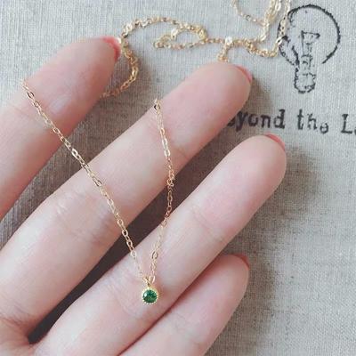 S925 Sterling Silver Mild Luxury Retro Emerald Necklace Mini and Simple Emerald Single Diamond Clavicle Chain for Women