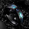 Fashion 8MM Men Black Stainless Steel Abalone Shell Rings Inlay Blue Cubic Zirconia Rings For Men Wedding Band Jewelry Wholesale