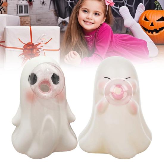 Halloween Ghost Figurine Pink Bubble Gum Ghost Statue Resin Tabletop Ornament for Home Office Shelf Tiered Tray Decor