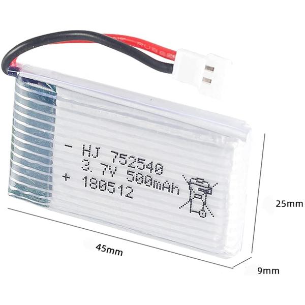 2-Pack Rechargeable LiPo Batteries 3.7V 500mAh | For RC Drones Syma X5/X5C/X5SC/X5SW, Cheerson CX-30W, Skytech M68, Wltoys F949, JJRC H5C