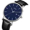 BUREI Men's Analog Watch Leather Waterproof Simple Business Date Quartz White Black Stylish Slim Watch